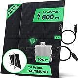 Solarway Balkonkraftwerk 600W Komplett Steckdose, 2x400W JaSolar-Module, 1 x Deye Wechselrichter mit APP&WiFi + Schuko Anschlusskabel 5m, Plug&Play, genehmigungsfrei (Balkon Halterung)