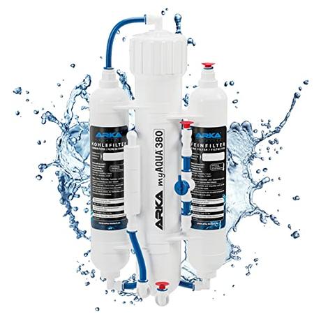 ARKA myAQUA® 380 | Umkehrosmoseanlage für 380L/Tag. | Wasserfilter & Enthärtungsanlage |Filter für bis zu 99% der Salze, Schadstoffe & Bakterien aus Wasser | Meerwasser & Süßwasser Aquarium Haushalt