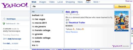 Yahoo.com kombiniert Search Suggestions mit Instant Results