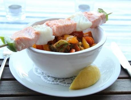 Rotes Thai-Curry mit Lachs-Kabeljau-Spiessen