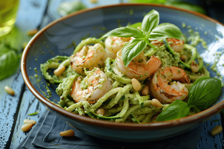 Garnelen-Zoodles mit Avocado-Pesto (Low Carb /High Protein)