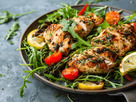 Gegrilltes Zitronen-Kräuter-Hähnchen mit Spargelsalat