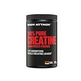 Body Attack Creatin Monohydrat - 500 g Pulver - Made in Germany - hochwertiges mikrofeines Creatine Monohydrat - Reines Kreatin Pulver zum Selbstdosieren - Produkt der Kölner Liste