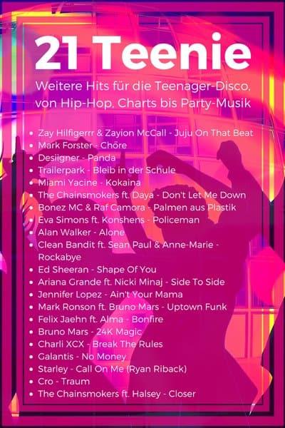 21 weitere Lieder für die Teenager-Disco, von Hip-Hop, Charts bis Party