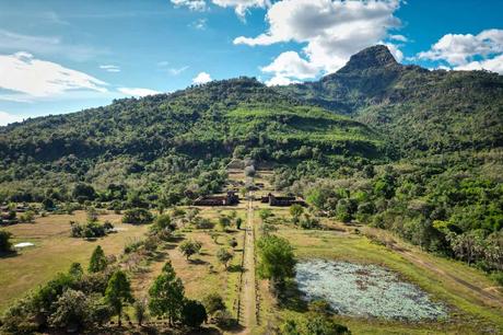 Vat Phou Aufnahme von Oben mit Drohne