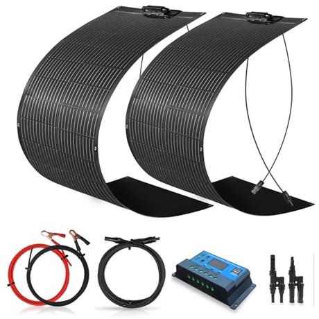 WUZECK Solarpanel-Kit Flexibel 200W Monokristallines 2X100W Flexibles Solarmodul+20A 12V/24V...