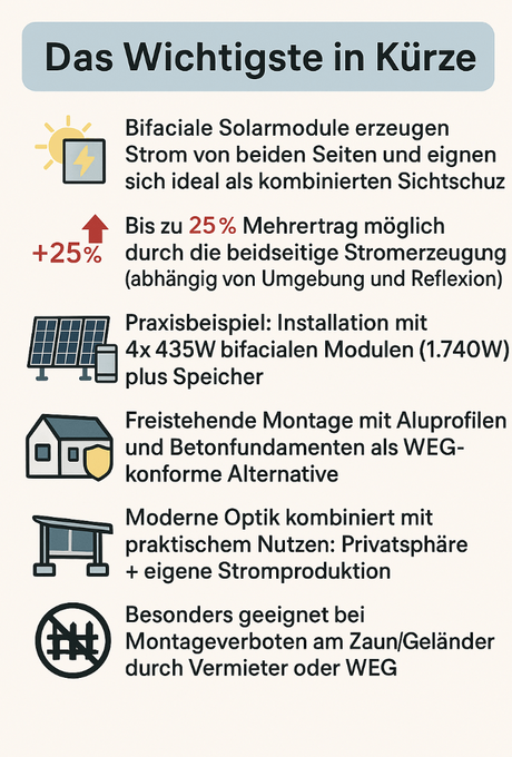 Bifaciale Solarmodule als Sichtschutz: Clevere 2-in-1 Lösung für Balkon & Garten