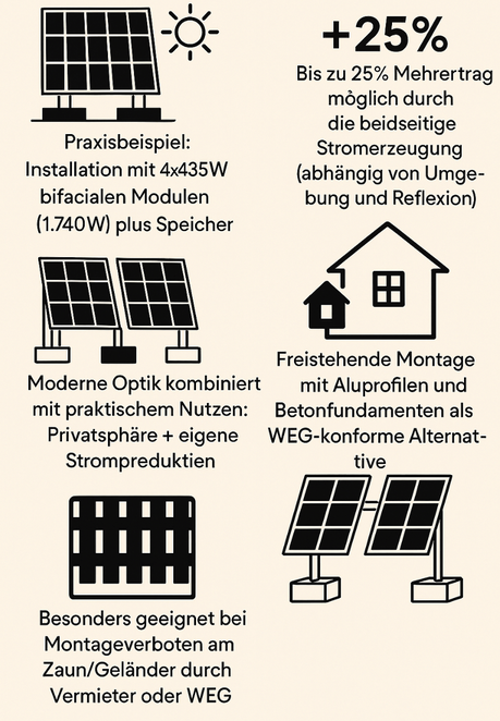 Bifaciale Solarmodule als Sichtschutz: Clevere 2-in-1 Lösung für Balkon & Garten