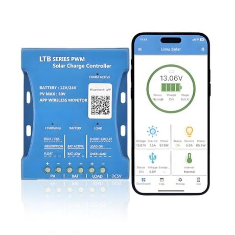 【20A Bluetooth Laderegler Solar 12V】Y&H Solar Laderegler 12V/24V Solar Ladegerät...