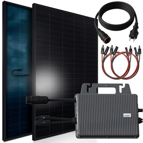 SUNNIVA 920W Balkonkraftwerk BIFAZIAL FULLBLACK komplett Steckdose TSUN 800W Wechselrichter, PV...