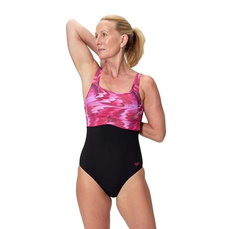Speedo Print Contour Eclipse One Piece Schwimmanzug für Damen, Schwarz, 32