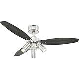 72290 Jet Plus, moderner 105 cm Deckenventilator von Westinghouse Lighting mit Beleuchtung, Ausführung in gebürstetem Nickel, mit Strahlern, inkl. Fernbedienung