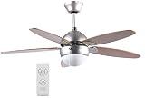 Sichler Haushaltsgeräte Deckenventilator VT-597 m. Holzflügeln, Beleuchtung, Fernbed., Ø 92 cm