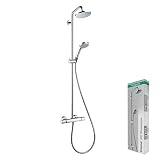 hansgrohe Croma - Duschsystem mit Thermostat, Regendusche (160 mm) mit Armatur, Handbrause (3 Strahlarten), Schlauch, Brausestange und Kopfbrause (1 Strahlart), Chrom, 27135000