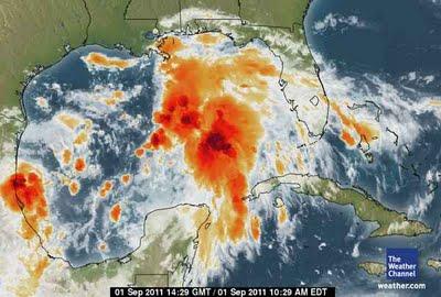 Doppler Radar: Potenzieller Tropischer Strum LEE ist schon im Golf von Mexiko, Lee, Golf von Mexiko, Texas, USA, Louisiana, Texas, Radar Doppler Radar, September, 2011, Hurrikansaison 2011, aktuell, 