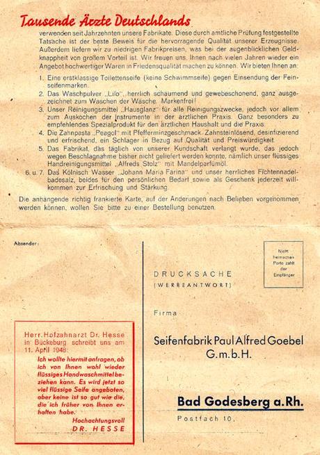 Seifenfabrik Paul Alfred Goebel GmbH aus Bad Godesberg a. Rh. – Ein Werbebrief von 1948