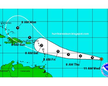 Tropischer Sturm MARIA: prognostizierter Weg immer weiter rechts - gut für Punta Cana, Dominikanische Republik