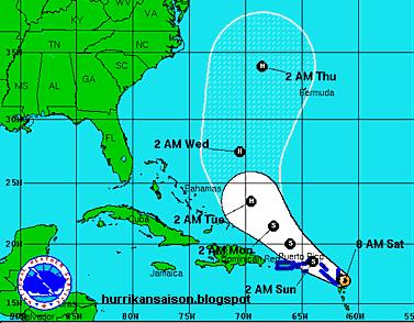 Tropischer Sturm MARIA könnte sich auflösen, bevor er in die Nähe der Dominikanischen Republik gelangt, Maria, Vorhersage Forecast Prognose, Verlauf, Puerto Rico, Kleine Antillen, Dominikanische Republik, Hispaniola, September, Hurrikansaison 2011, Hurrikansaison 2011, 