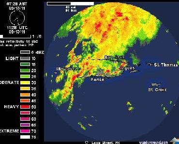 Tropischer Sturm MARIA schleicht nach Norden, und die Regenzone dehnt sich nach Süden auf Puerto Rico aus