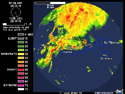 Tropischer Sturm MARIA schleicht nach Norden, und die Regenzone dehnt sich nach Süden auf Puerto Rico aus, Maria, Satellitenbild Satellitenbilder, Radar Doppler Radar, Puerto Rico, Karibik, Dominikanische Republik, Punta Cana, September, aktuell, 2011, Hurrikansaison 2011, 