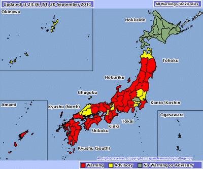 Taifun ROKE aktuell: Sturmwarnung Japan im Detail, Roke, Taifun Typhoon, Japan, September, aktuell, 2011, Sturmwarnung, 