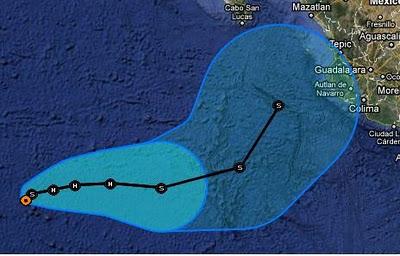 Der Tropische Sturm IRWIN wird vielleicht nicht zu einer so großen Gefahr für Mexiko wie erwartet, Irwin, Vorhersage Forecast Prognose, Verlauf, Pazifik, Mexiko, aktuell, Oktober, 2011, Hurrikansaison 2011, 