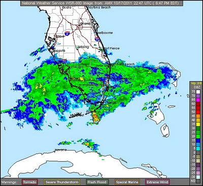 Radarbild: Es geht jetzt richtig los in Süd-Florida - kurzzeitig auch noch Tornado-Gefahr in den Keys, 2011, aktuell, Florida, Hurrikansaison 2011, Oktober, Radar Doppler Radar, USA, Wettervorhersage Wetter