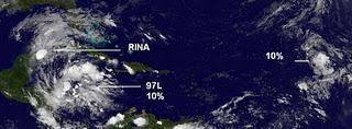 Sean, Atlantik, aktuell, Oktober, 2011, Hurrikansaison 2011, Satellitenbild Satellitenbilder, Rina,Sturm und Hurrikan: Situation im Atlantik 27. Oktober 2011 