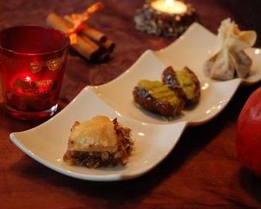 Baklava, Orient-Tee mit Kardamom und Mandelmilch mit Orangenblütenwasser
