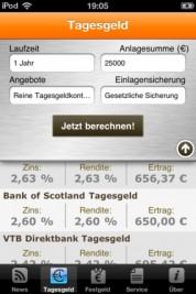 Tagesgeld.info – auf dem iPhone, und Sie wissen, ob ein Bankwechsel ratsam wäre