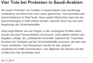 Proteste in Saudi Arabien und Medienblockade in Deutschland über blutige Niederschlagung