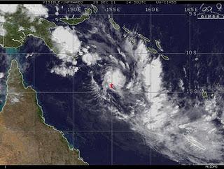 009 Australische Zyklonsaison 2011-2012: Tropisches Tief 1 (potenziell Tropischer Zyklon FINA) bildet sich vor Nordost-Australien, Fina, Australien, Australische Zyklonsaison, 2011, Dezember, aktuell, Satellitenbild Satellitenbilder, 