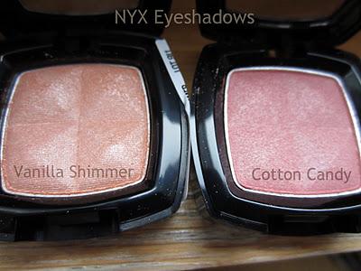 NYX Eyeshadows: Sahara, Silk, Vanilla Shimmer, Cotton Candy