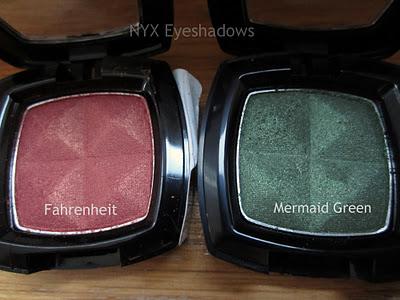 NYX Eyeshadows: Fahrenheit, Mermaid Green, Red Bean Pie und Iced Mocha