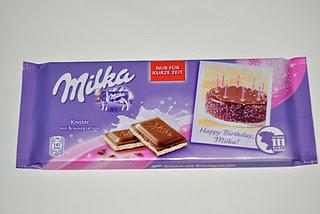 Milka Geburtstagstafeln à la Vanillepudding, Knister mit Braunsegranulat und Bunte Kakaolinsen