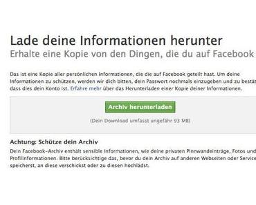 Eigenes Facebook-Archiv downloaden