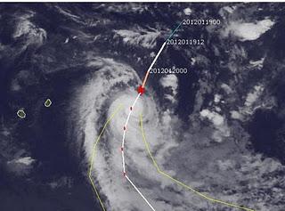ETHEL als Hurrikan bei Rodrigues, Ethel, aktuell, Satellitenbild Satellitenbilder, 2012, Indischer Ozean Indik, Zyklonsaison Südwest-Indik, NASA, Januar,