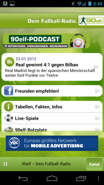Fußballradio 90elf für Android momentan kostenlos