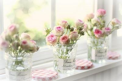 roses in jars