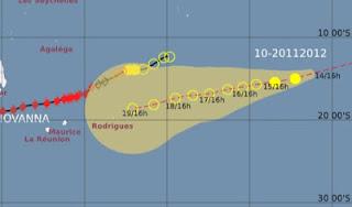 Tropischer Sturm 13S (TS / TC 13S, potentiell Zyklon HILWA) zieht in Richtung Rodrigues, Mauritius und La Reunion, Hilwa, aktuell, Mauritius, Vorhersage Forecast Prognose, Indischer Ozean Indik, Zyklonsaison Südwest-Indik, Februar, 2012,