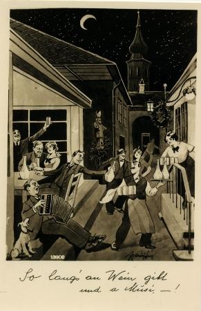 Postkarten 11 / 12: Wiener Gesellschaft mit Akkordeonspieler