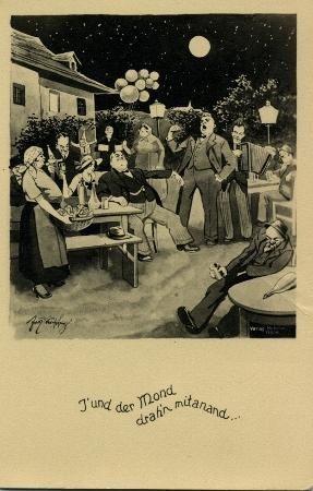 Postkarten 11 / 12: Wiener Gesellschaft mit Akkordeonspieler