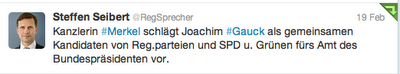 Was das CDU-Zentralkomittee über die Nominierung von Gauck twitterte