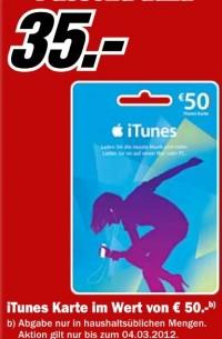 MediaMarkt-Angebot: 50 EUR iTunes Karten mit satten 30% Rabatt
