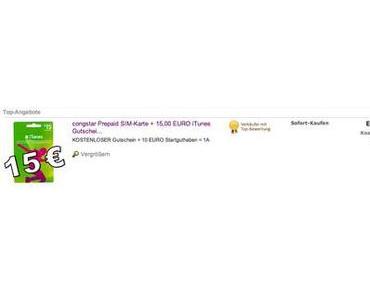 eBay Angebot: iTunes Store 15€ Karte für 9,99€ + Congstar Prepaid Karte