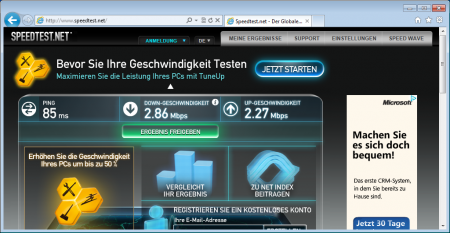 Die Telekom-Werte via Speedtest.net