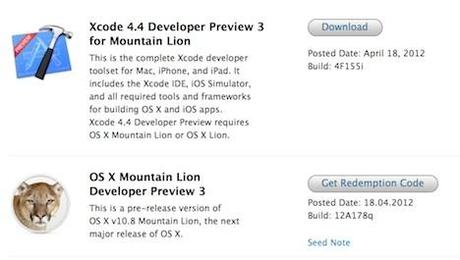 Apple gibt OS X 10.8 Mountain Lion Developer Preview 3 und Xcode 4.4 frei