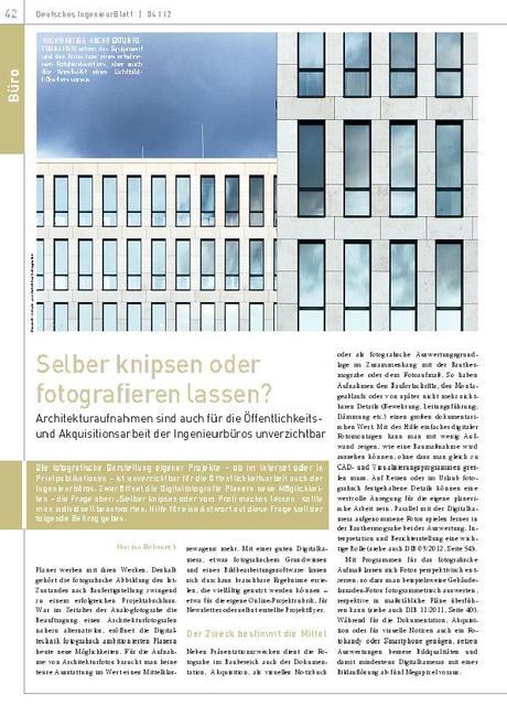 Deutsches Ingenieurblatt 04/2012: Selber knipsen oder fotografieren lassen?