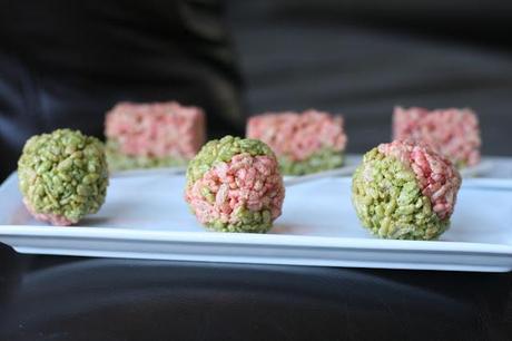 Matcha and Strawberry Rice Krispy Treats (Pops or Layers)