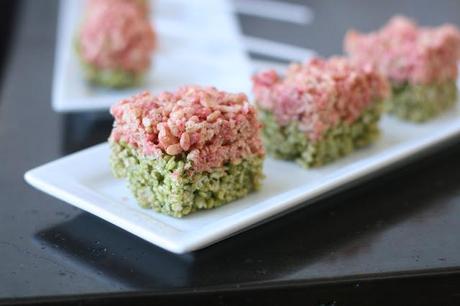 Matcha and Strawberry Rice Krispy Treats (Pops or Layers)
